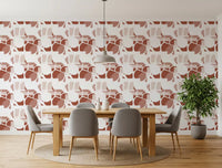 Terracotta geometric flow wallpaper with overlapping clay circles and half-moons