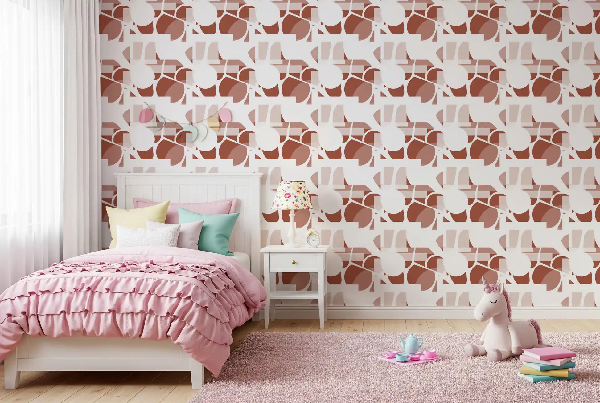 Cheerful and gentle, clay shapes wallpaper suits a playful kids' room beautifully