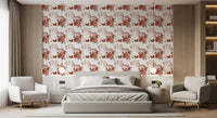 Warm clay and rust tones calm a restful bedroom in this geometric wallpaper