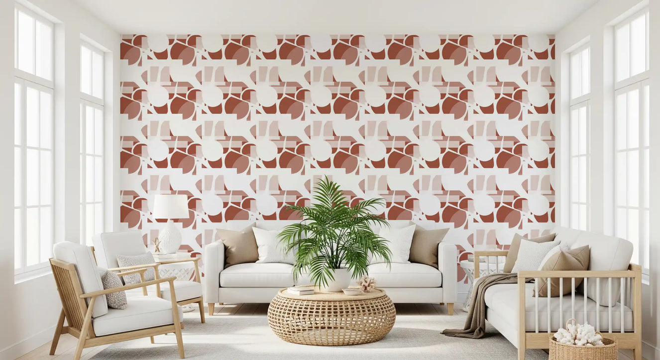 Terracotta Geometric Flow Clay Shapes Wallpaper⁠