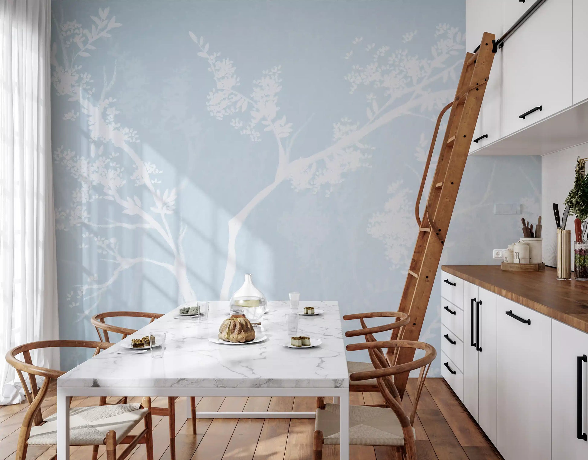 Near branches stay sharp while far ones blur in this Blossom wall mural.