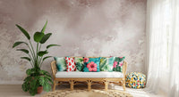 Pale cream florals quiet a serene Living room in the Gentle Leaf Veil wall mural