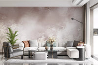 Cream and mauve tones glow across a calm sitting room, Gentle Leaf Veil wall mural