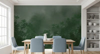 Dark emerald foliage frames this Dining room through the Canopy Mist wall mural.