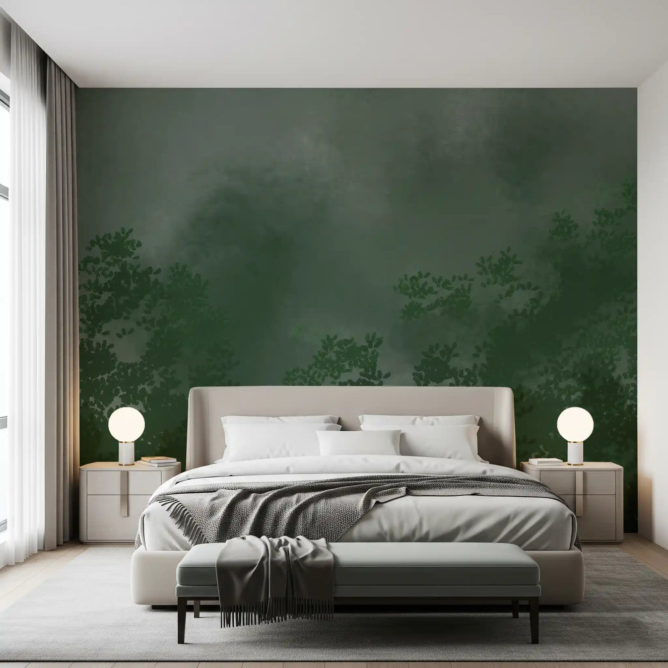 Emerald Canopy Mist Forest Dark  Wall Mural