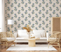 Azure Petal Harmony wallpaper showing blue blooms on slim green stems