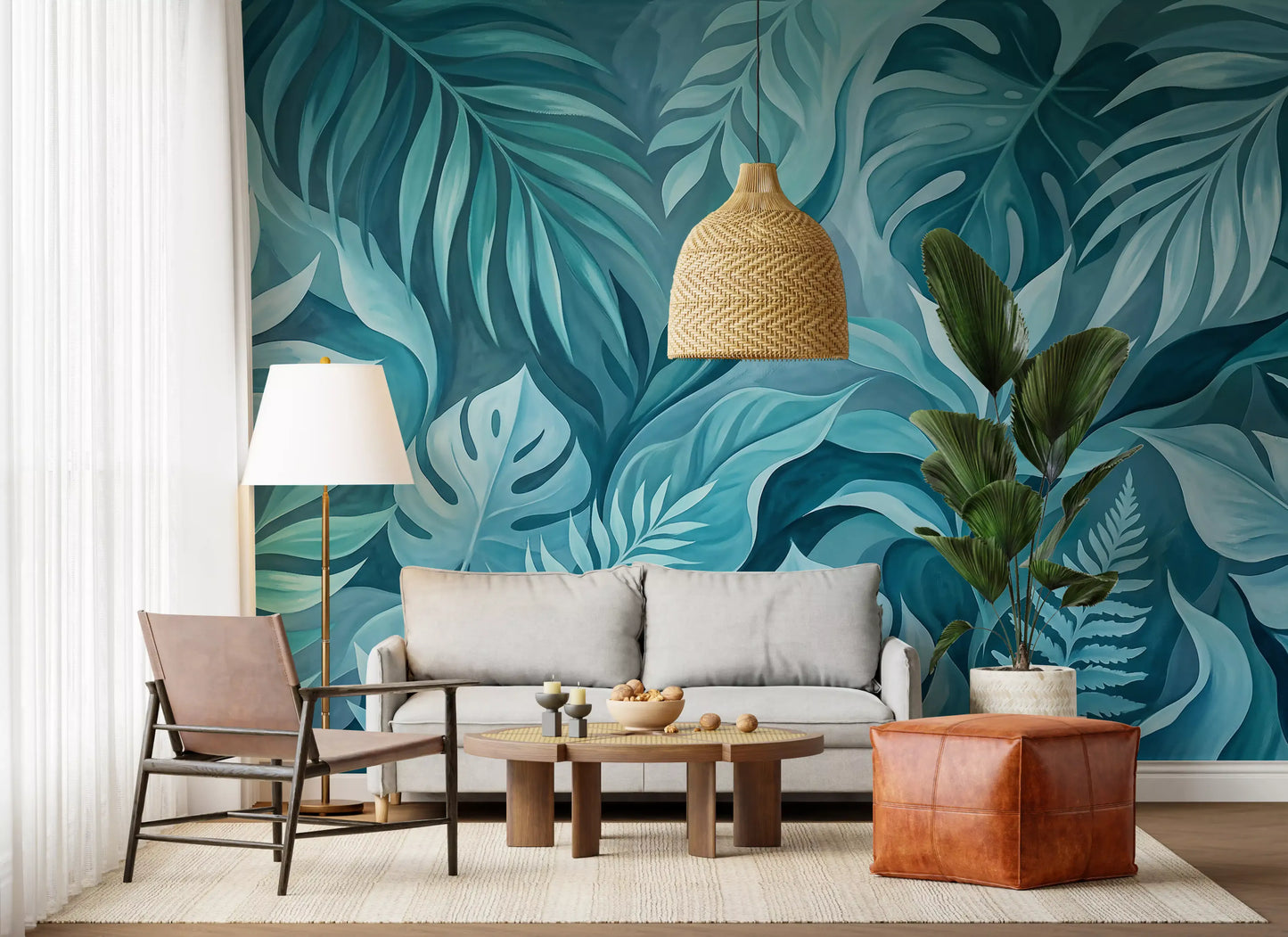 Teal Tropical Canopy Wall Mural
