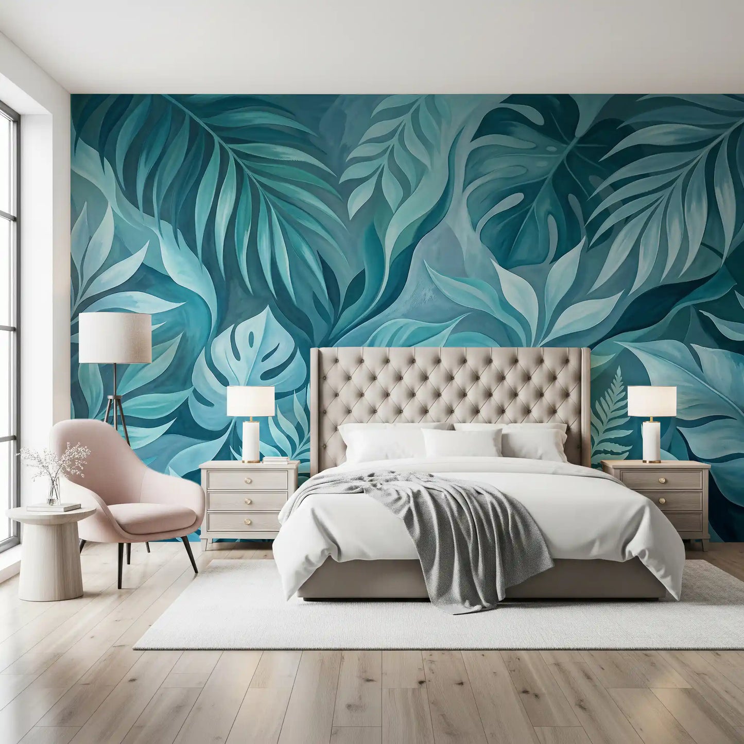 Teal Tropical Canopy Wall Mural