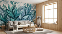 Brushed shading gives depth to the painted Leaf Dance wall mural.