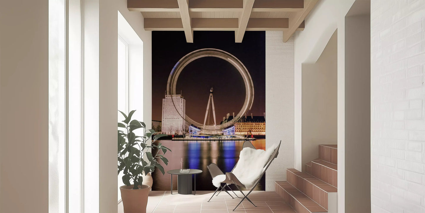 Long-exposure Thames view brightens a Entryway with the London Eye wall mural