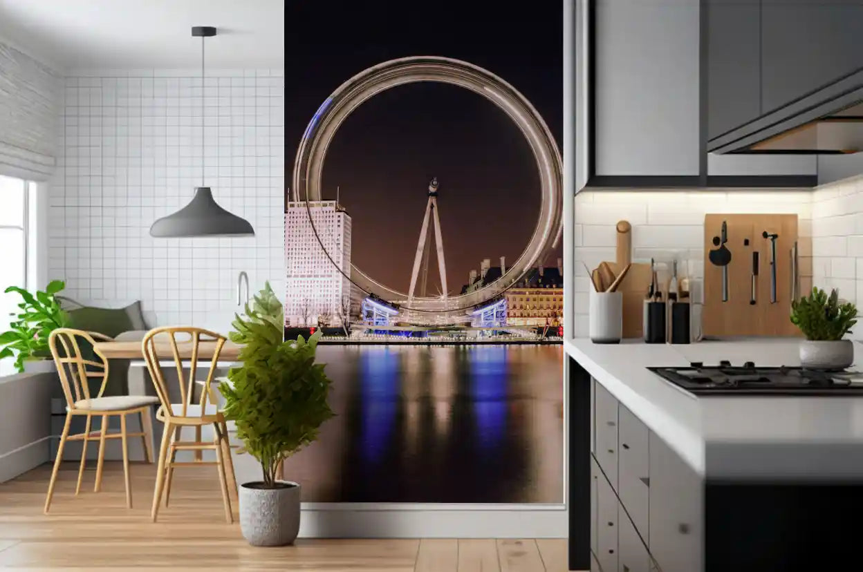 Timeless Night Spin wall mural detailing the wheel above a dark Thames