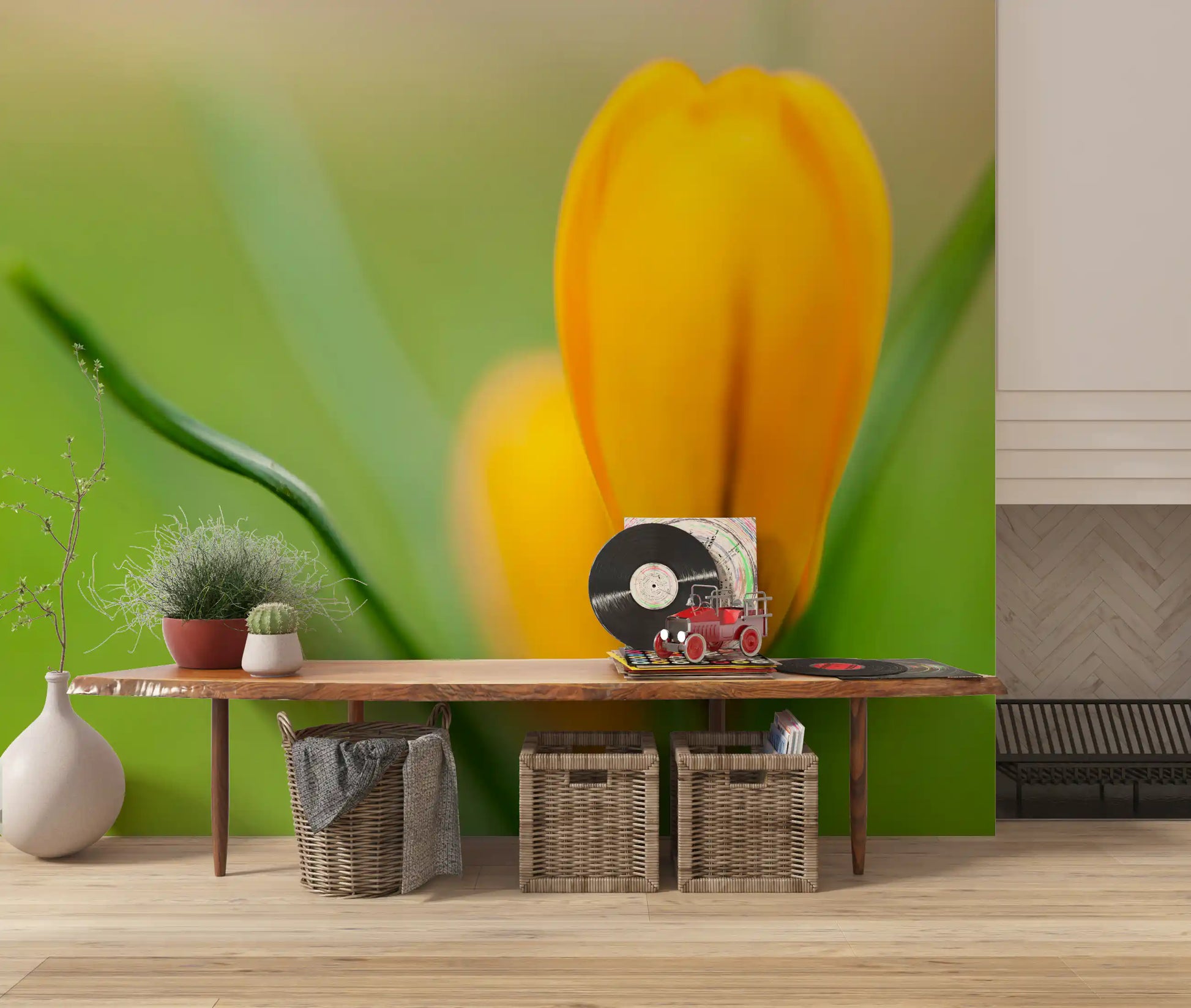 Bright Hallway carrying the Golden Crocus Serenity floral wall mural