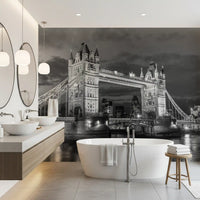 Shimmering water reflections run beneath this monochrome London wall mural