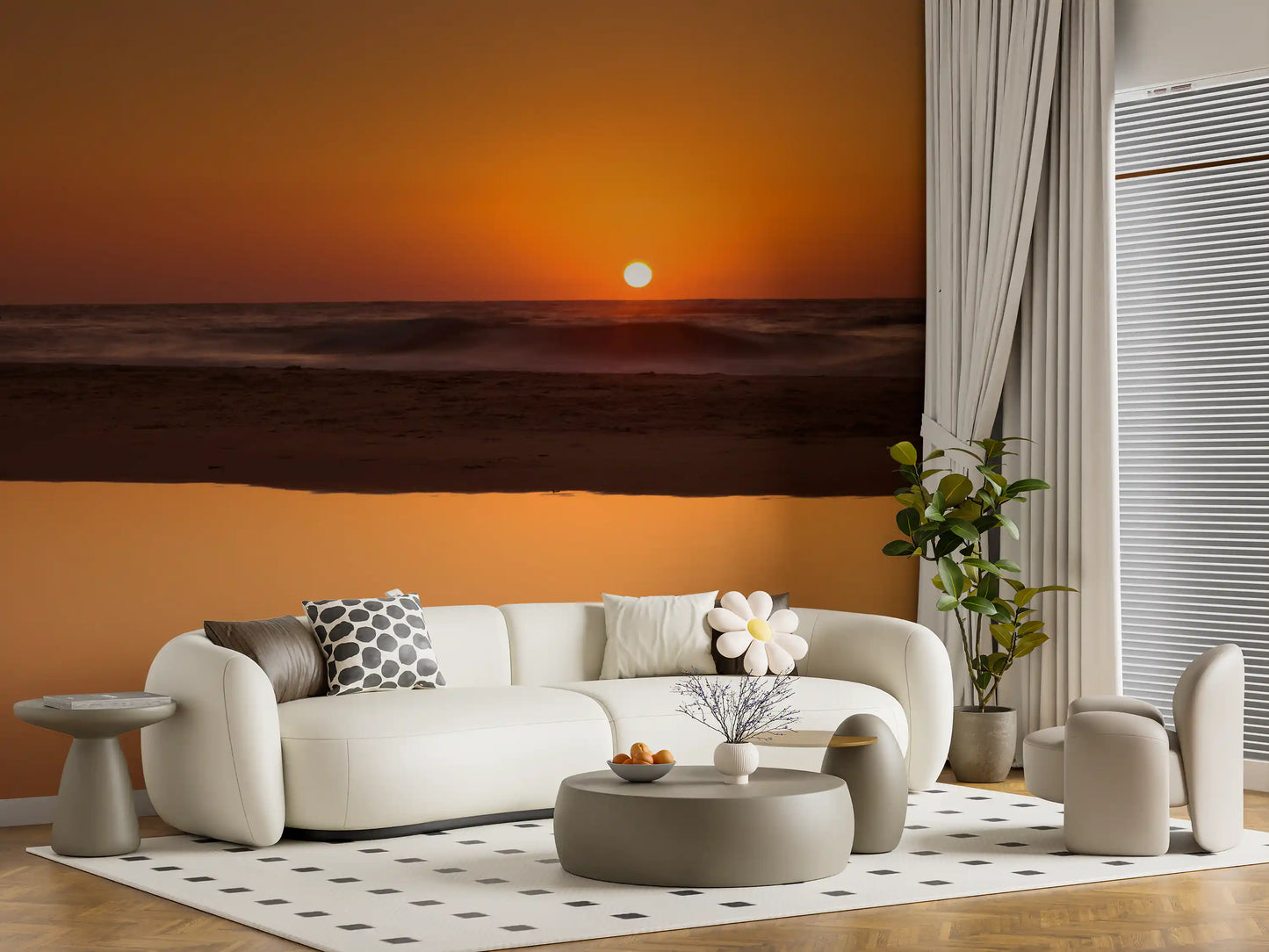 Smooth honey and orange tones blend across the Ocean Horizon wall mural.