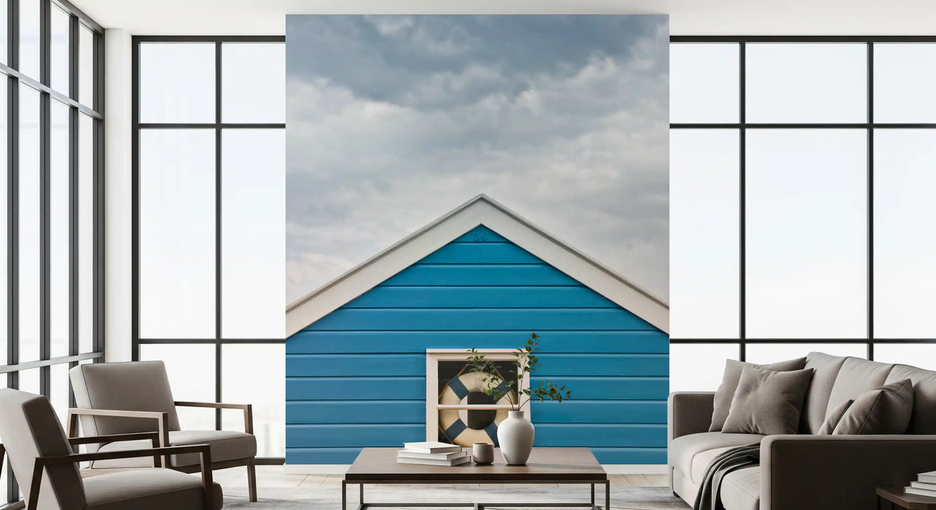 Blue Beach Hut: Coastal Charm Wall Mural