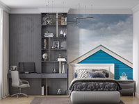 Nautical life ring adds a seaside note to this Blue Beach Hut wall mural