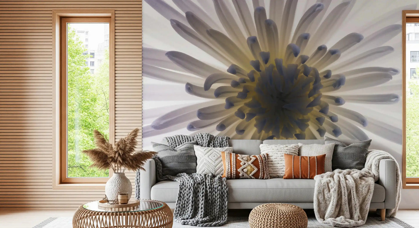 Light fades from a warm centre to near-white at the Luminous Petals wall mural rim