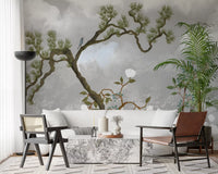 Misty Garden Bloom wall mural lining a Living room
