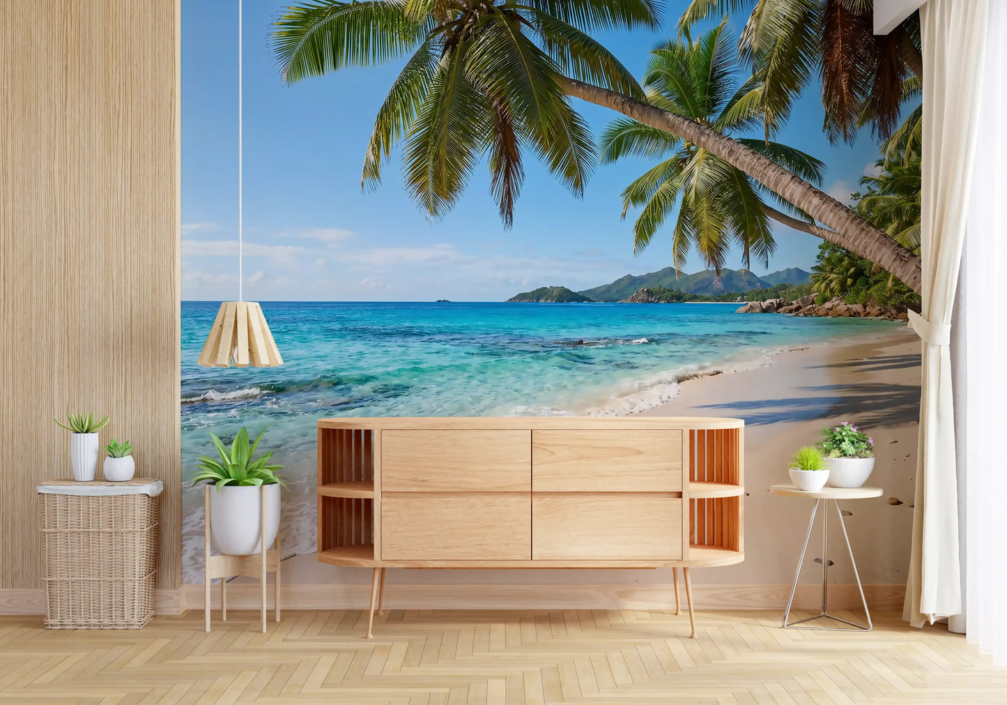 Tropical Beach Paradise wall mural gives the hallway backdrops a clear ocean horizon