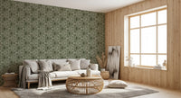 Rough, broken outlines give the triangles a worn mudcloth look on this wallpaper