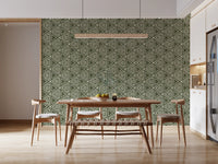 Snug Dining room paired with the boho triangle wallpaper, moss over cream tones