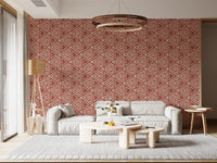 Boho rust geometric wallpaper giving a living room its base tone