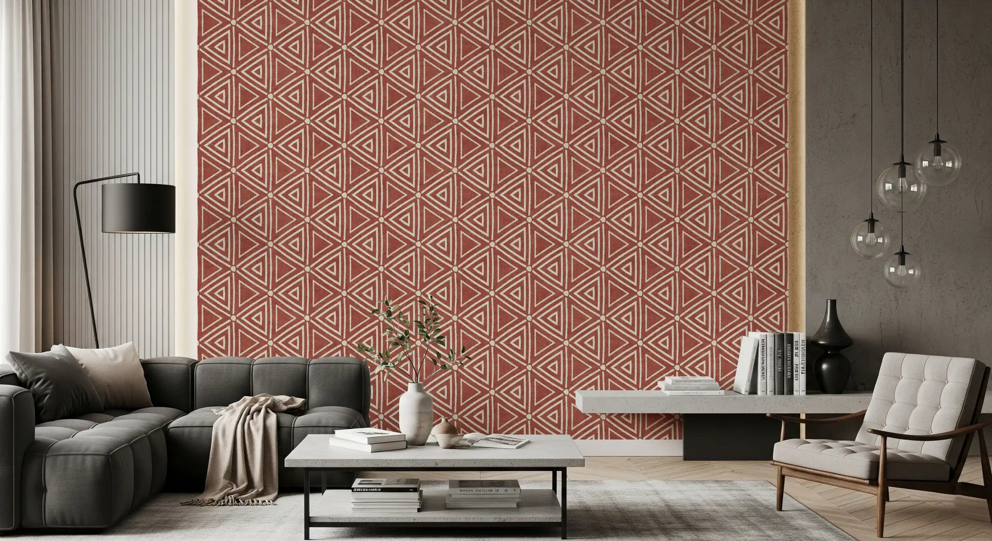 Woven, rough texture giving the mudcloth wallpaper a fabric-like surface