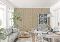 Dining room paired with the sand beige Geometric Triangles wallpaper pattern