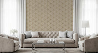 Cream triangles repeat over a sand beige ground in this Mudcloth Boho wallpaper