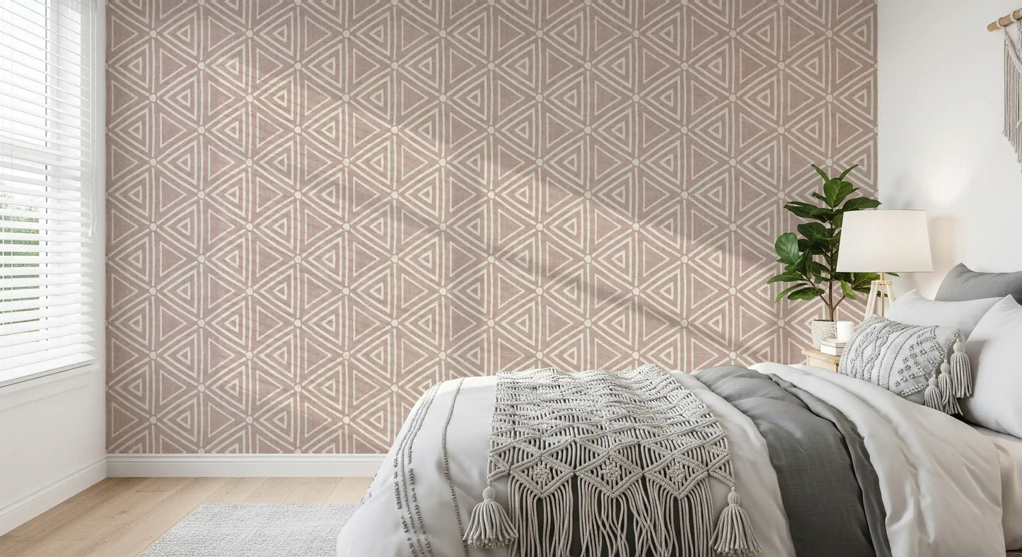 Working hours feel calmer with geometric mudcloth wallpaper lining a Bedroom 