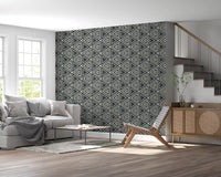 Flat, shine-free finish lets the boho triangle wallpaper pattern hold attention
