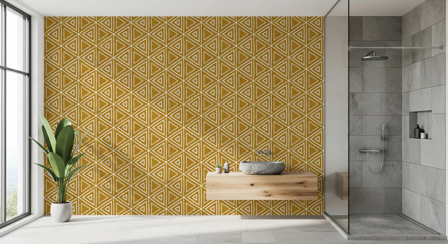 Tiny dots mark every junction of the triangle grid in mudcloth wallpaper