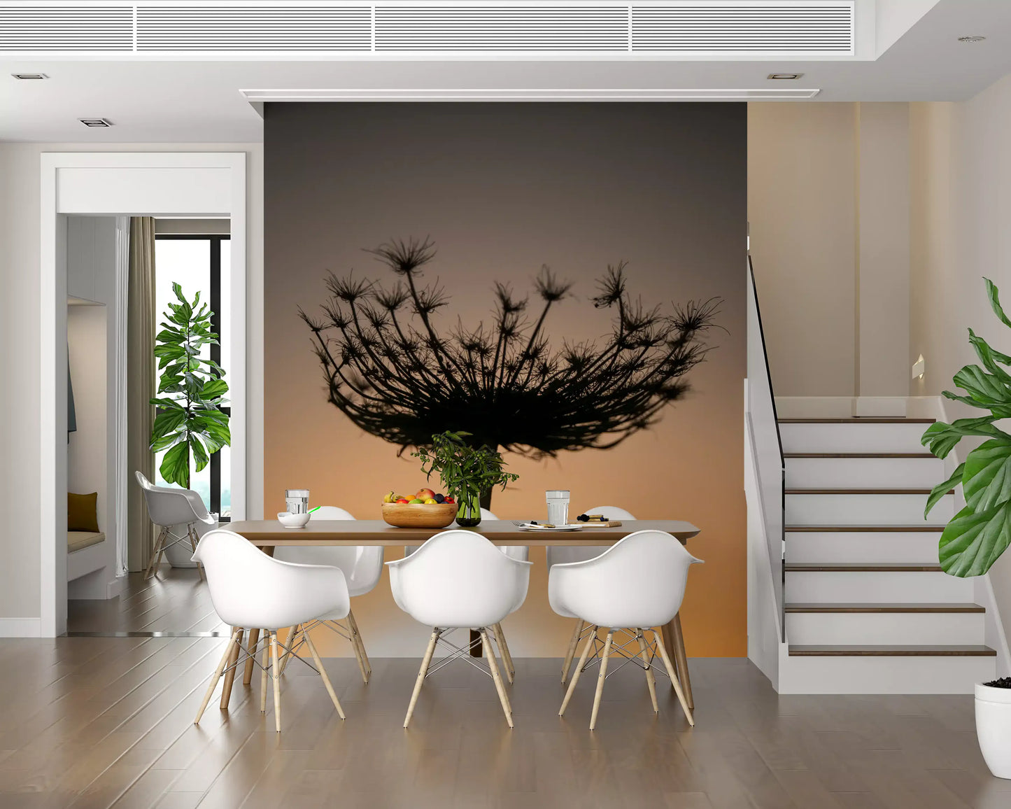 Tall thin stem lifts the bloom in this Golden Hour Silhouette wall mural.