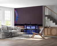 Half the London Eye curves over the lounge inside the Reflections wall mural