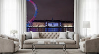 Gold radiance pours from arched windows in this London Embankment wall mural