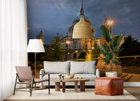 A giant London cathedral fills the lounge thanks to this Evening Glow wall mural.