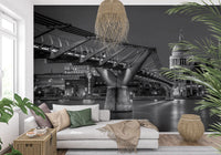 Lateral cables run wide across the London Millennium Bridge Nightfall wall mural.