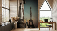 Twilight glow glides into the Workplace area this Eiffel Statues wall mural
