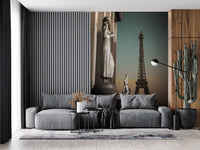 Architectural spire pierces a peach gradient sky in this Eiffel wall mural