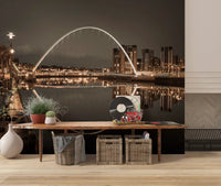 Bridge and water twin form a complete oval shape in the Archway wall mural