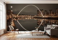 Doubled bridge image holds a Hallway in calm reflection under the Archway wall mural