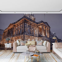 Rising above the Living room sits the Nightfall Majesty wall mural's warm scene.