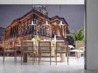 Hushed night mood drifts through the Dining room, the Nightfall Majesty wall mural at back.
