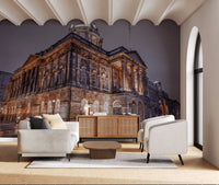 Tall stone columns line the front of this Nightfall Majesty wall mural composition.
