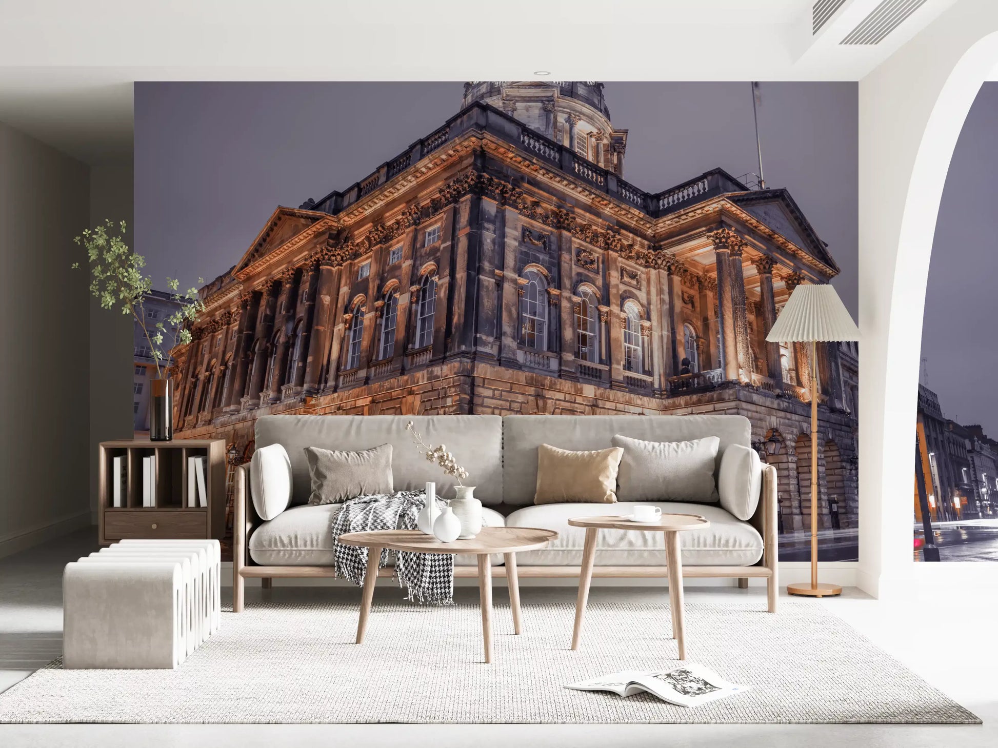 Deep purple-grey twilight stretches above this Nightfall Majesty wall mural's roof.