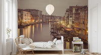 Palazzo windows sparkle beside the kids Bedroom through the Venetian wall mural