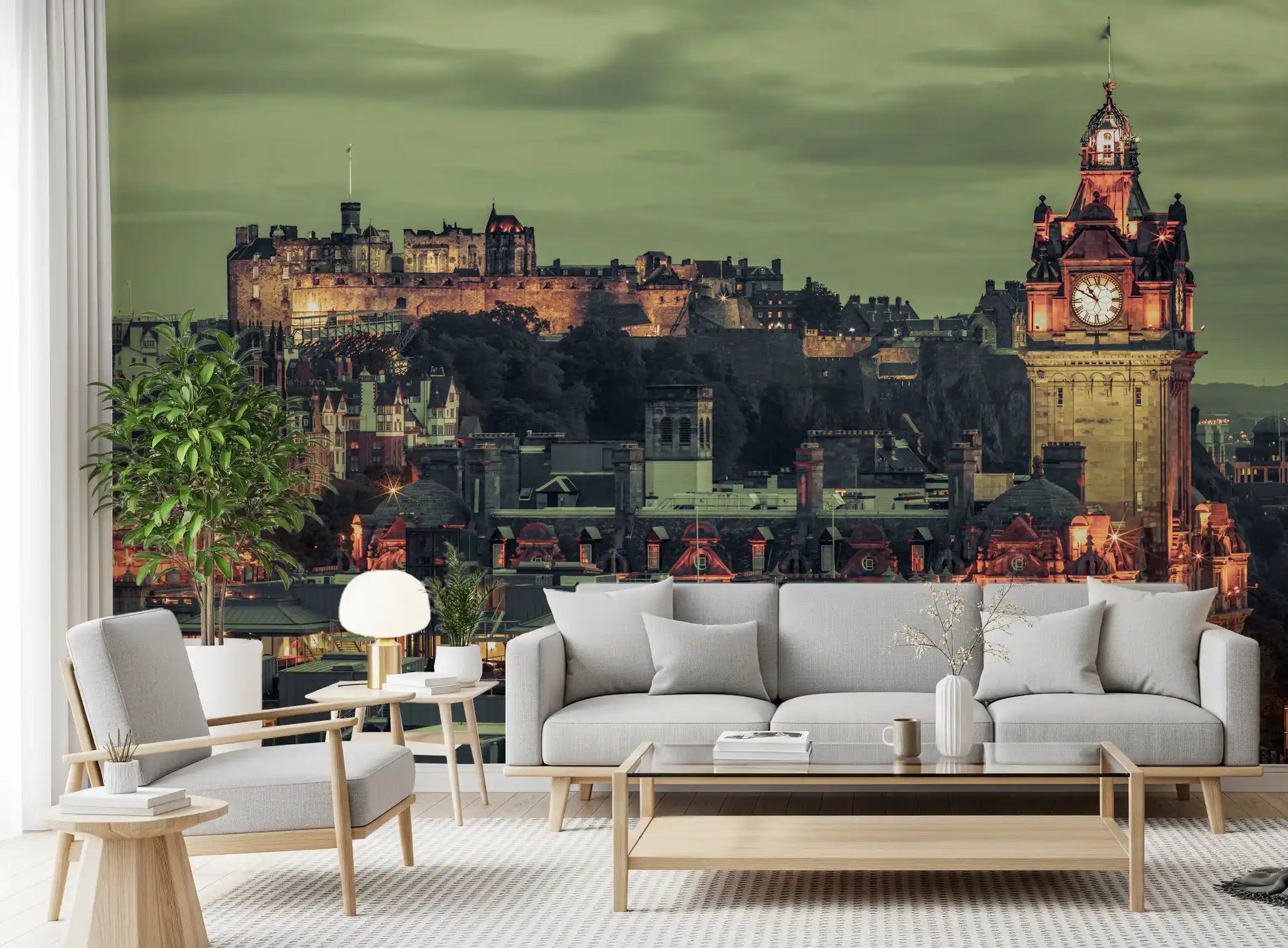 Moody green-grey sky hangs over the city in this Edinburgh Castle wall mural view.