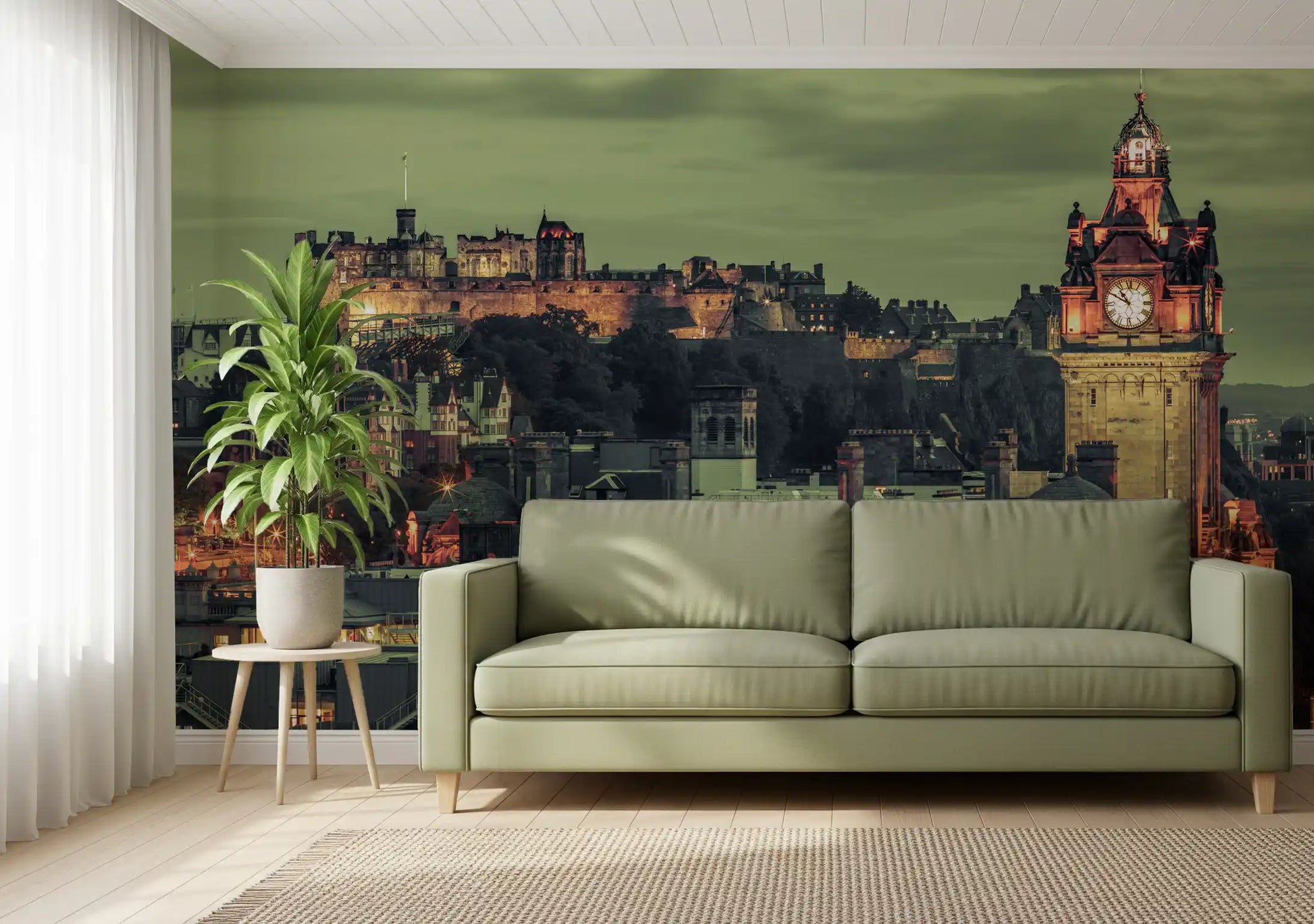 Pair the Edinburgh Castle & Clock Tower wall mural with a Living room for heritage drama.