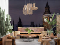 Twilight Over Big Ben wall mural bathes a Dining room in stately gothic mood.