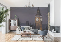 Mauve cloud bands fall over the lit spires on the Twilight Over Big Ben wall mural.